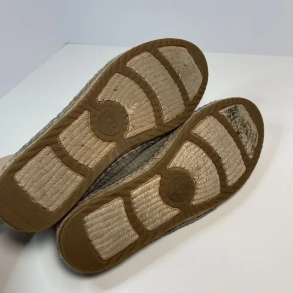UGG Gray Leather‎ Espadrille Flats Womens Size 7 Calf Hair Beige Slip-On 1007150